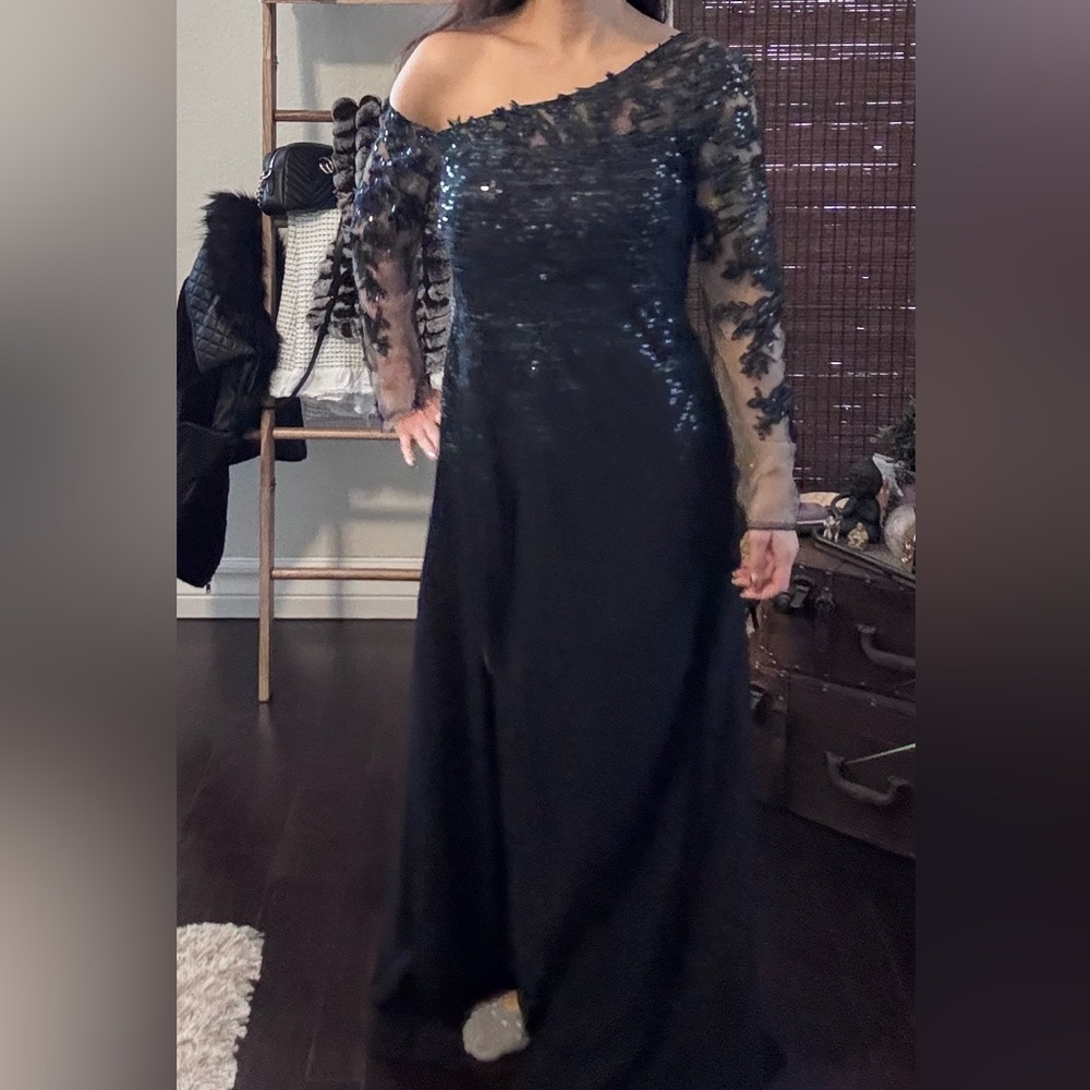 JJs House blue Sequin Long Sleeve Dress